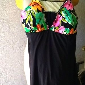 NWT Sz 18 SlimShaper $76 swim dress with adjustable straps padded cups and panty